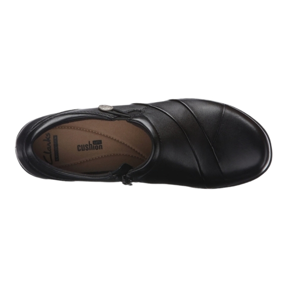 NWT Clarks Black Leather Slip on Side Zip Loafer Shoe Size 11 Wide - Picture 3 of 15